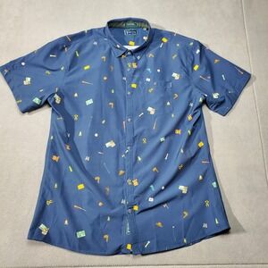 William Murray Shirt Mens 2XL Blue Golf Camp Hunt Outdoor All Over Print Button